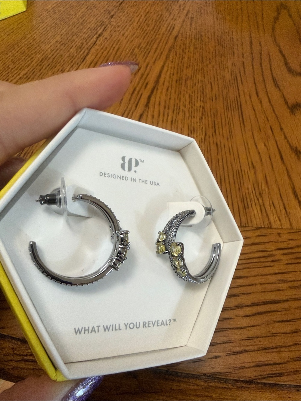 Yellow Crystal Hoop Earrings by (unspecified) - Silver-Tone Accent